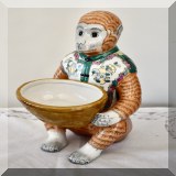 P21. Chinese porcelain monkey figuring with bowl. 10” - $34 